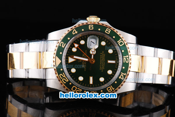 Rolex GMT-Master II Oyster Perpetual Automatic Two Tone with Green Bezel,Green Dial and White Round Bearl Marking-Small Calendar - Click Image to Close